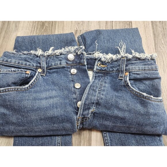 (3/$35) H&M &Denim Jeans Womens 32 High Waist Skinny Ankle Raw Hem Distressed - Picture 3 of 13